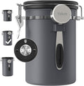 Veken Coffee Canister, Airtight Stainless Steel Kitchen Food Storage Container with Date Tracker and Scoop for Grounds Coffee, Beans, Tea, Flour, Cereal, Sugar, 22OZ, Gray