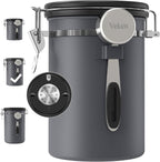 Veken Coffee Canister, Airtight Stainless Steel Kitchen Food Storage Container with Date Tracker and Scoop for Grounds Coffee, Beans, Tea, Flour, Cereal, Sugar, 22OZ, Gray