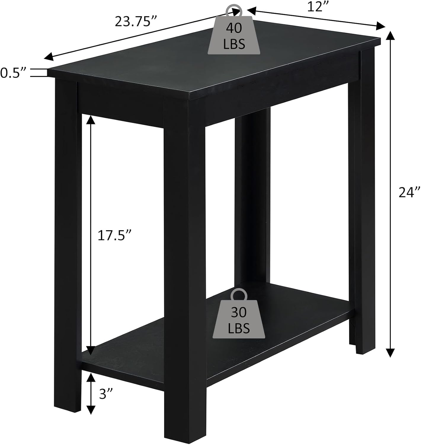 Convenience Concepts Designs2Go Baja Chairside End Table 23.75" - Transitional Narrow Side Accent with Storage Shelf for Modern Living or Family Room, Bedroom Nightstand, Dusty Blue