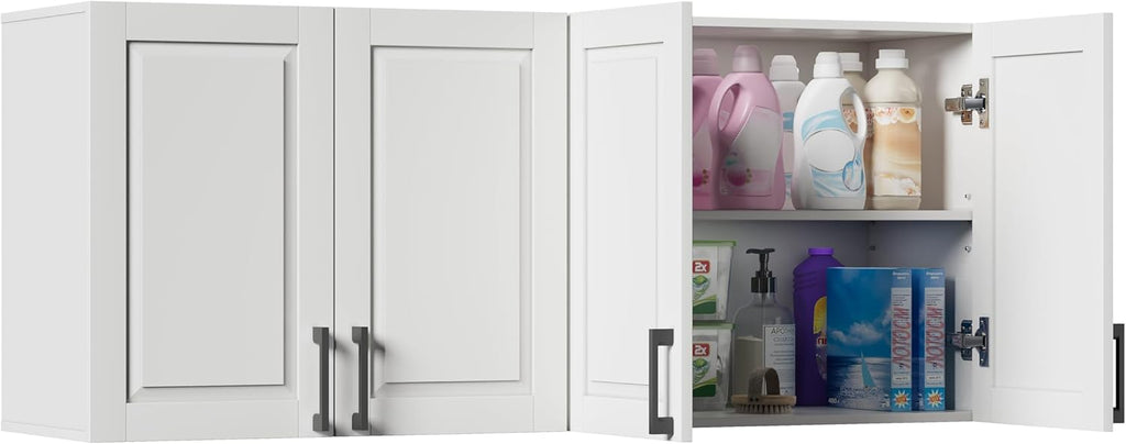 ChooChoo Laundry Room Cabinets, 4 Doors Wall Mounted Storage Cabinet, Kitchen Wall Storage, Bathroom Wall Cabinet, White