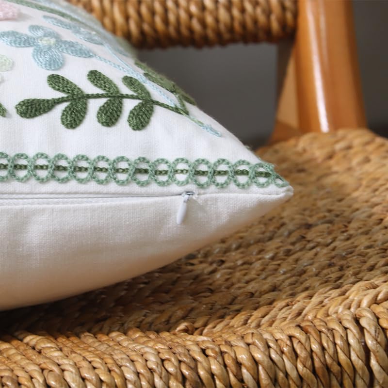 Pack of 2 Embroidered Decorative Throw Pillow Cover 18x18 Inch Farmhouse Flor...