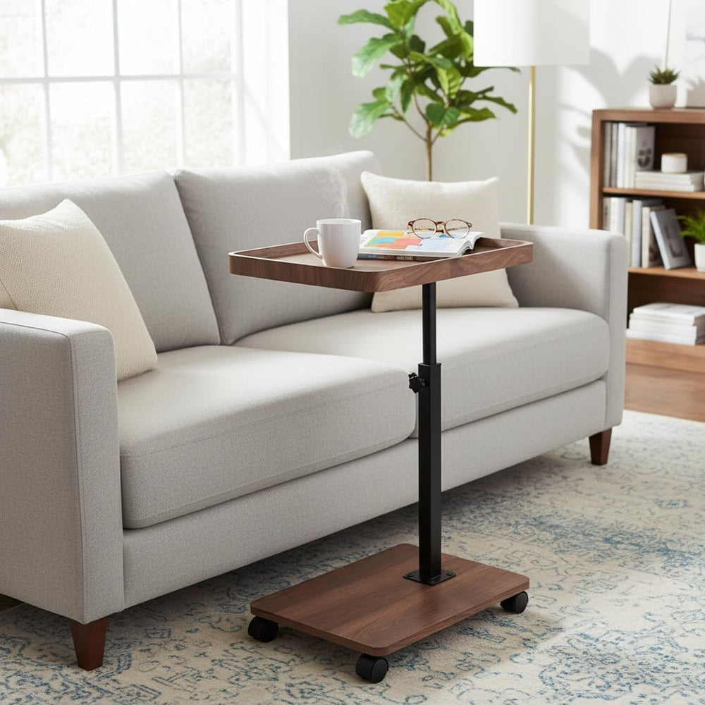 C Shaped End Table Adjustable Height, 360°Swivel TV Tray Table, Walnut Brown ...
