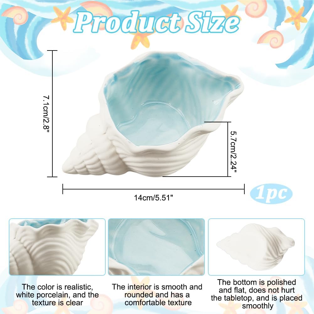 NBEADS Conch Shape Ceramic Jewelry Tray, Aqua Shell Trinket Dish Ceramic Ring Earring Holder Ocean-themed Decorative Trinket Plate for Rings Earrings Necklaces Bracelet Jewelry Watch Keys