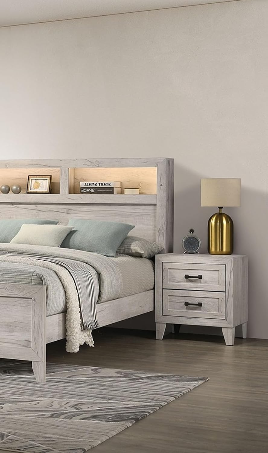 Bedside Table White Wash Finish Striking Elegant 1pc Nightstand Contemporary ...