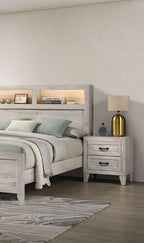 Bedside Table White Wash Finish Striking Elegant 1pc Nightstand Contemporary Style Black Bar Pull 2-Drawers,for Small Spaces