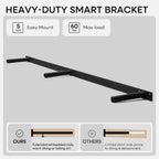 Homeforia Floating Black Shelf 60 inch, High End Solid Real Wood 60 inches Long Floating Shelves for Wall, Black Wooden 60inch Large Floating Shelves, Heavy Duty Bracket, 60 X 6.5 X 1.75 in, Set of 2