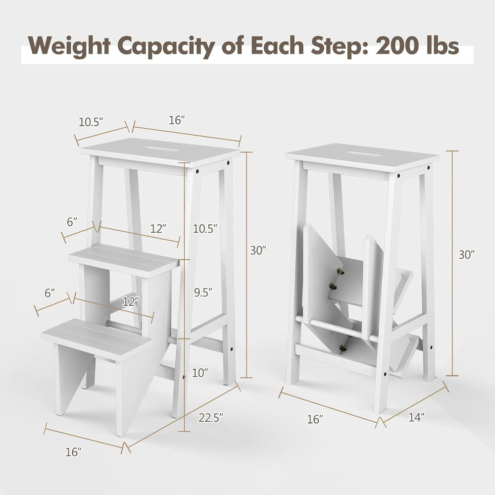 Giantex 3 Tier Folding Step Ladder, Multifunction 3-in-1 Wood Step Stool, Dis...