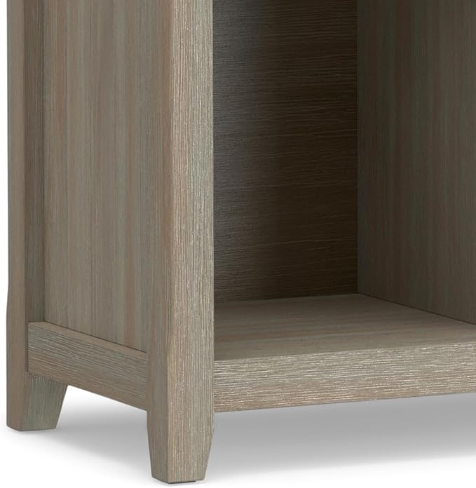 SIMPLIHOME Acadian Console Table - 57 Inch Wide Solid Wood 8-Cube Storage Sofa Table in Distressed Grey, Transitional Storage Unit for Living Room or Bedroom with Grooved Side Panels and Tapered Legs