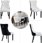 Dining Room Chairs Set of 4, Upholstered Dining Chairs with Back Ring Pull Trim and Solid Wood Legs, Modern Tufted Kitchen Chairs for Dining Room, White Pu Leather Splicing Black Velvet
