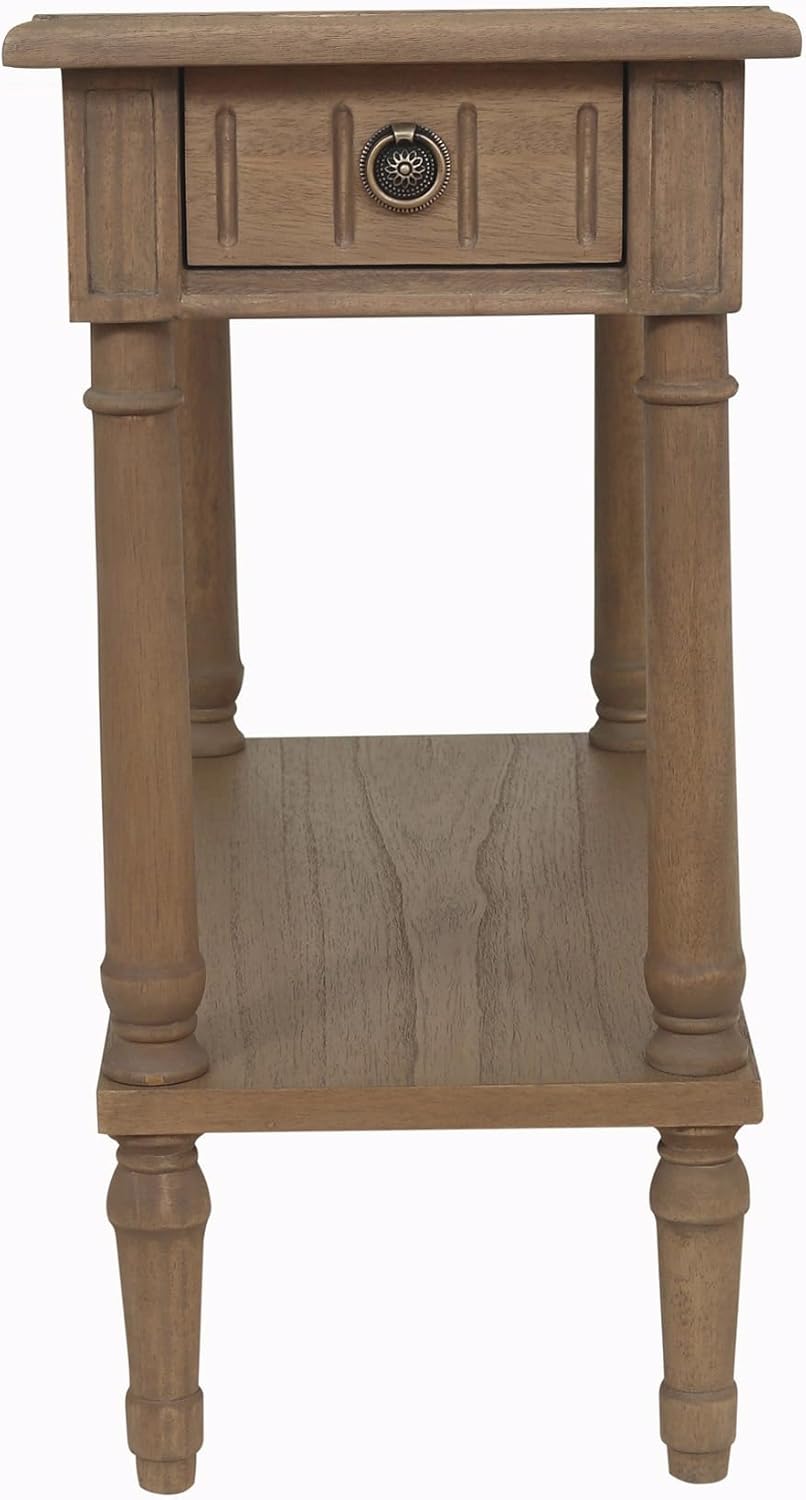 East at Main Narrow End Table with Drawer & Shelf, Solid Wood Slim Side T...