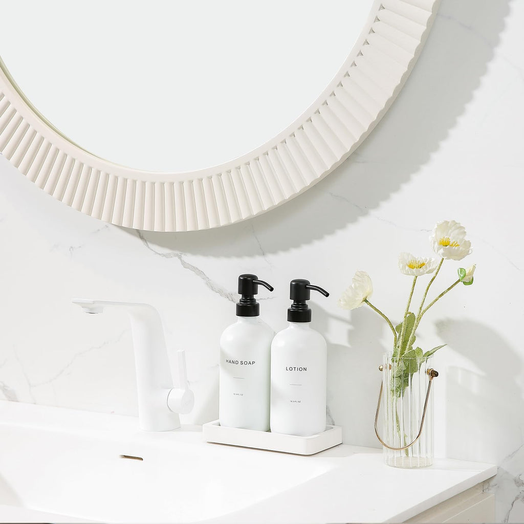 White Soap Dispenser Set, Contains Hand and Lotion Dispenser with Pump. Perfect for Guest Bathroom Decor. (White)