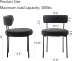 Black Boucle Dining Chairs Set of 4, Upholstered Dining Chairs with Black Metal Legs, Round Modern Dining Chair for Dining Room
