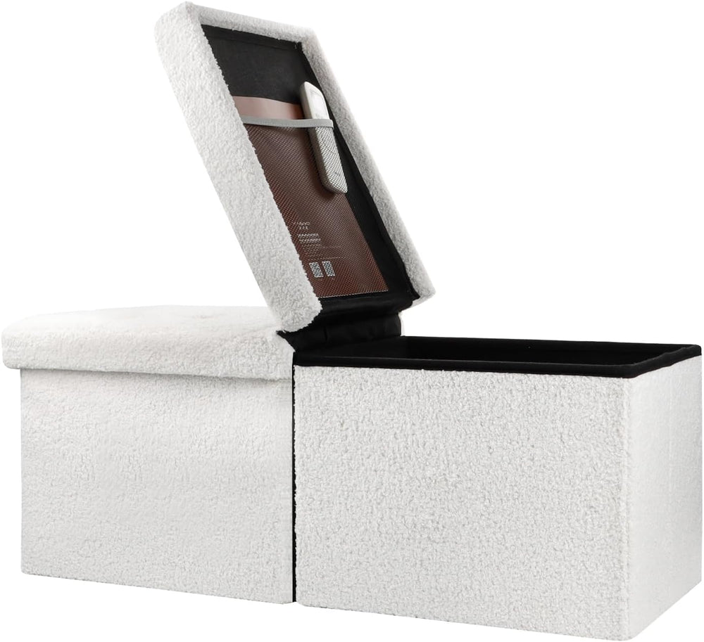 Bsketa Storage Ottoman Bench, 34" Folding Velvet Foot Rest Stool, White ...