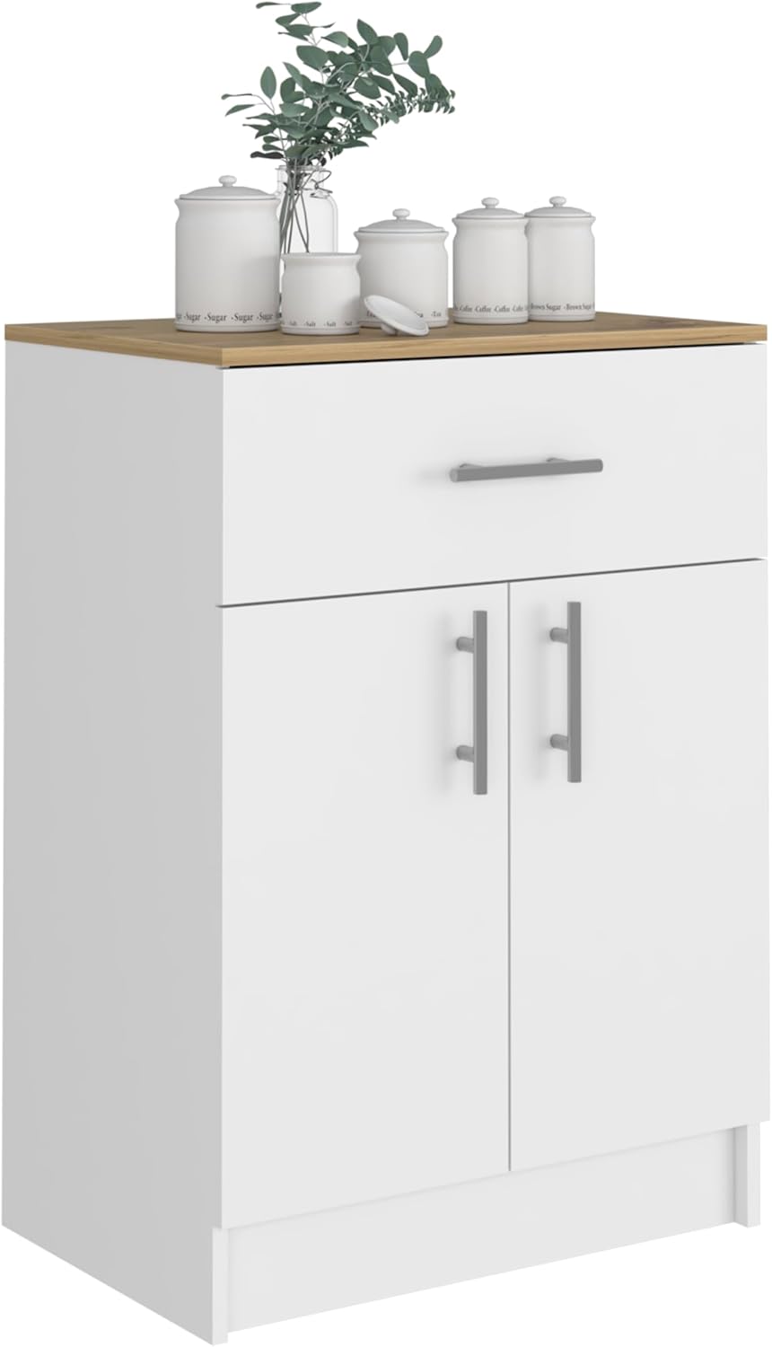 Modern Kitchen Pantry, Storage Cabinet with 1 Drawer, Particle Board, White +...