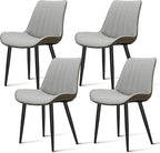 Dining Chairs Set of 4, Leather Modern Kitchen & Dining Room Chairs, Comfortable Upholstered Kitchen Chairs with Metal Legs Armless Side Chairs for Kitchen Restaurant, Light Grey & Dark Grey