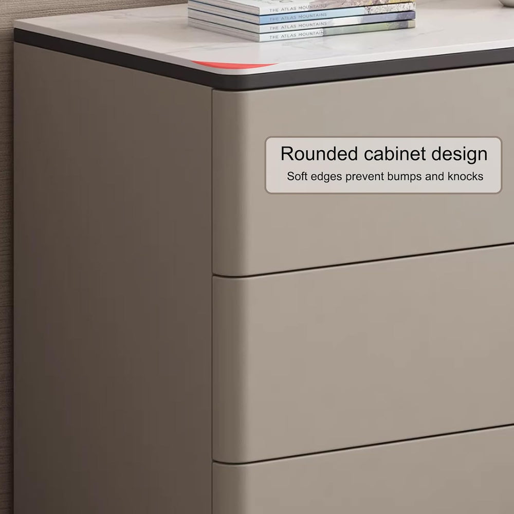3 Drawer Nightstand, Rock Board Bed end Side Table Cabinet, Bedside Desk Leat...