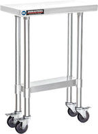 DuraSteel 24x12 NSF Stainless Steel Cart Work Table - Heavy Duty Rolling Food Prep Table - Metal Utility Cart on Wheels Caster, Grill Stand Microwave Outdoor Kitchen Tables Countertop Island Top Vevor