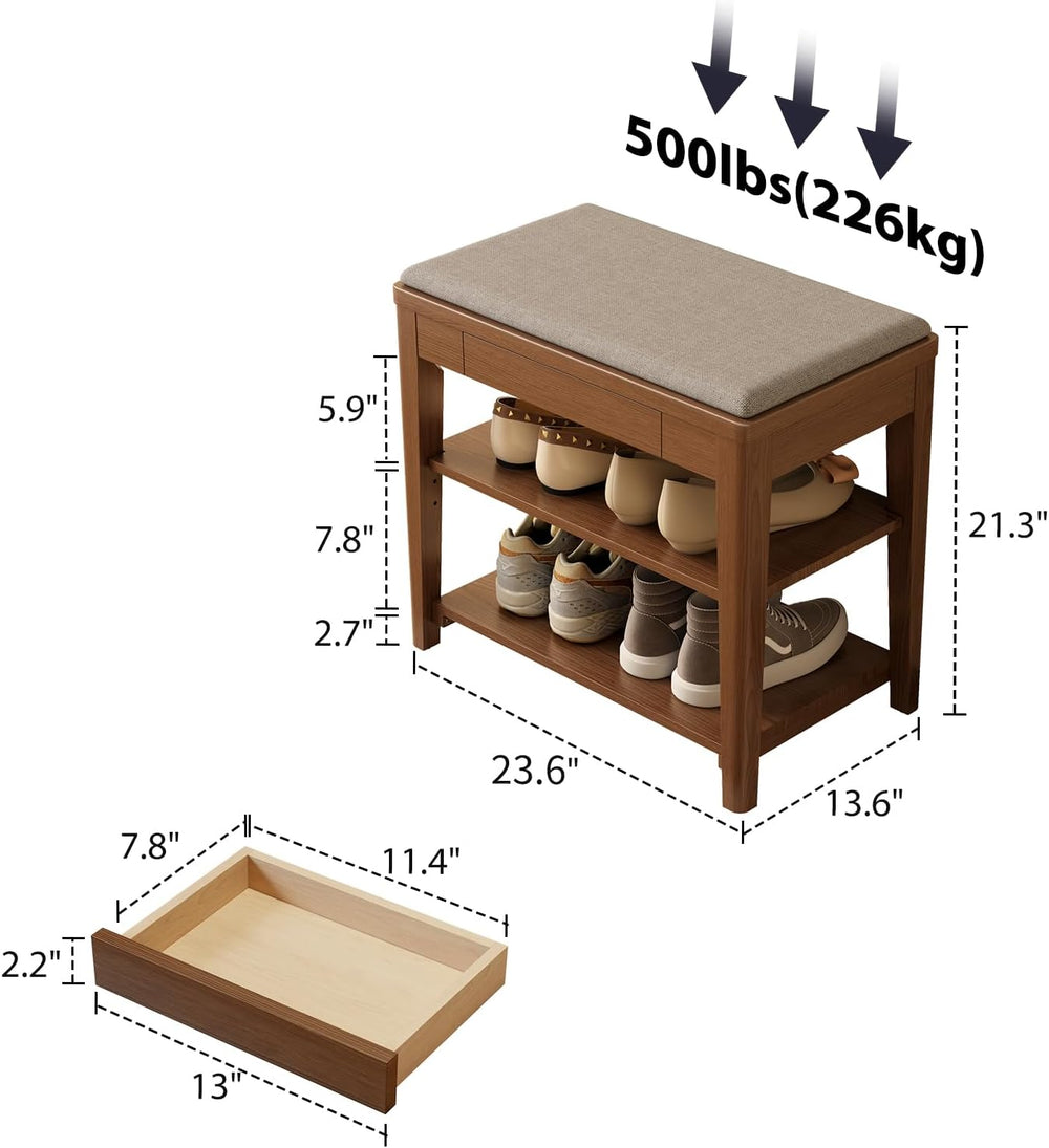 Small Shoe Bench with Storage, Wooden Shoe Storage Bench with Cushion&Hid...