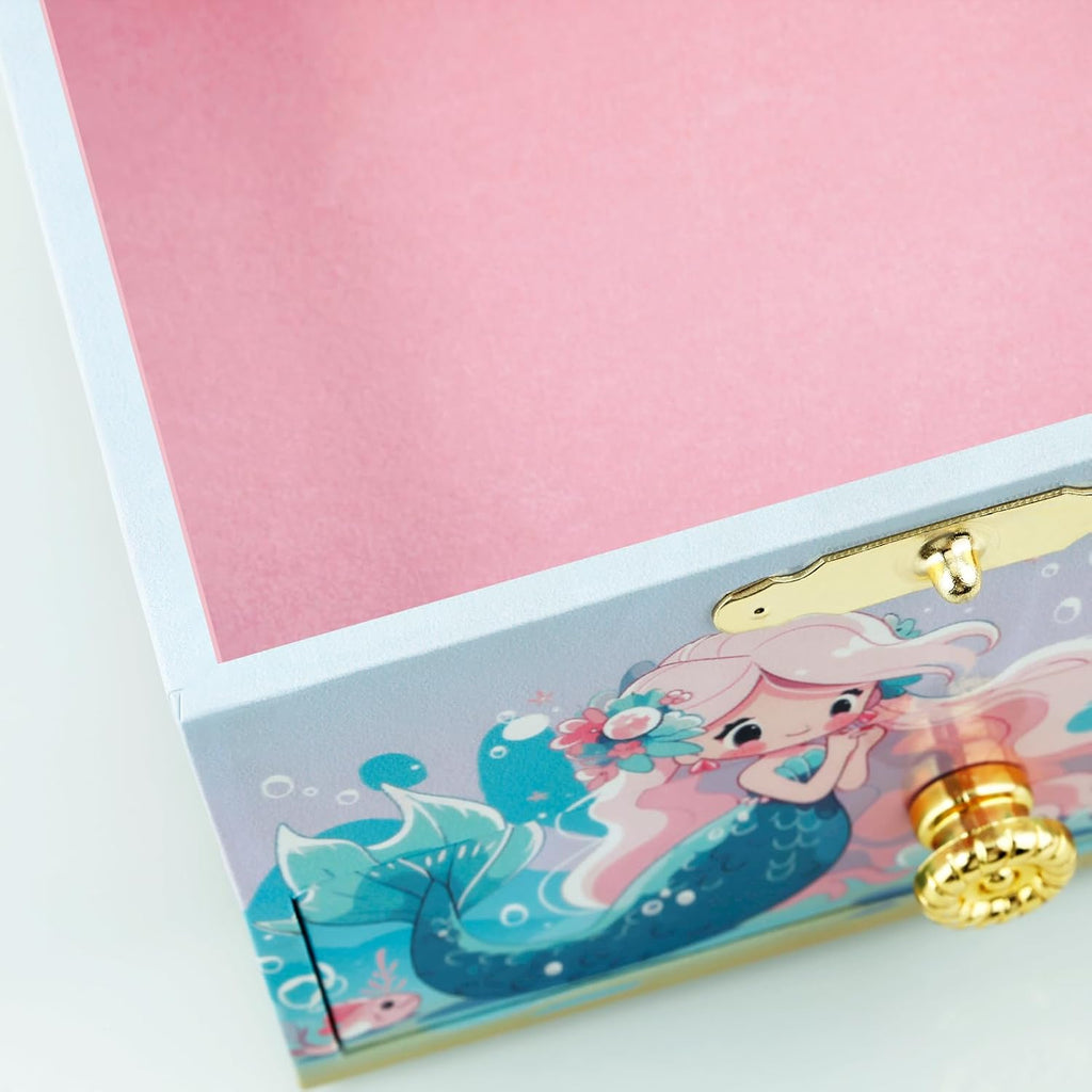 Kids Musical Jewelry Box for Girls and Pretty Jewelry Set Blue | Cute Mermaid Theme - Beautiful Dream Tune ,Include Drawer