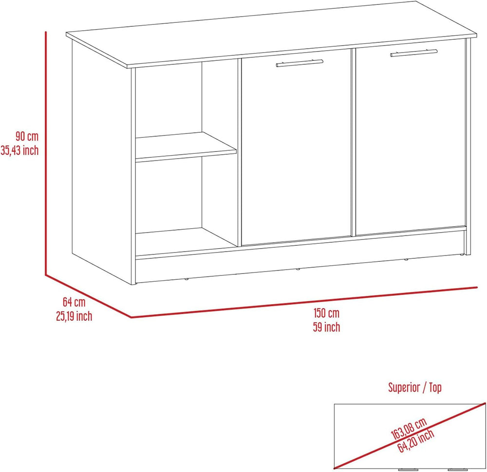Kitchen Island with Large Countertop and Double Door Cabinet | Includes doubl...
