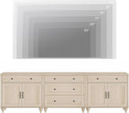 WAMPAT Farmhouse TV Stand for 100 Inch TV, TV Console Table with 5 Drawers, Entertainment Center for 75/80/85/90 Inch TV, Kitchen Sideboard Buffet Cabinet for Dining Room & Living Room, Light Beige