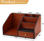 GORESE PU Leather Desk Organizer with Magazine File holder, Drawer and 4 Compartments, Office Workspace Organizers and Accessories, Large Desktop Organization with File Rack Pen Holder - Tan Brown
