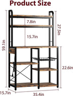 GAOMON Bakers Rack with Power Outlet, Kitchen Baker Rack with Wire Basket, Microwave Stand with Large Open Storage Shelves, 6-Tier Freestanding Utility Storage Shelf, Retro Brown