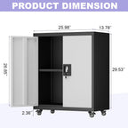 Metal Storage Cabinet with Wheels, Steel Mobile Garage Cabinets with Lockable Door and Adjustable Shelf, Metal Rolling Tool Cabinet, Utility Cabinet for Home, Office, Black+Gray