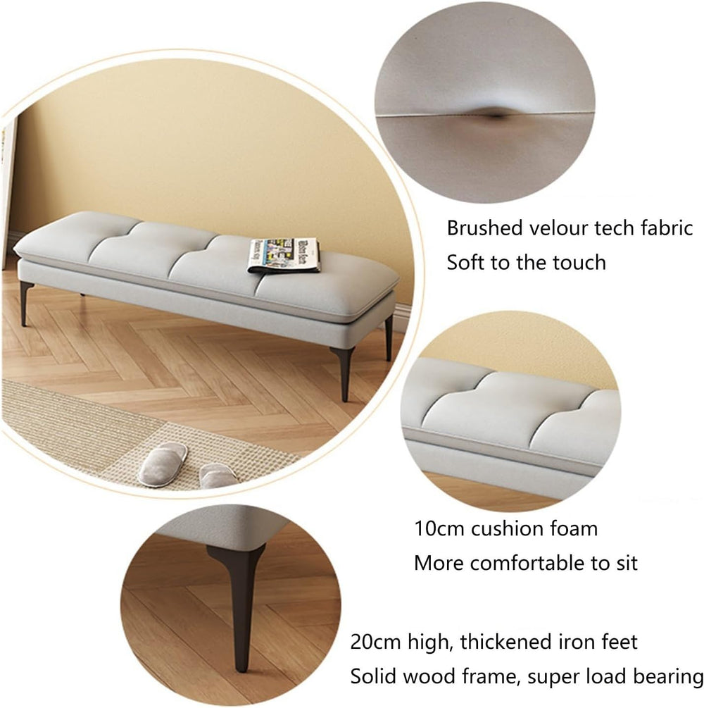 Modern Upholstered Bedroom Benches, Room Footrest Stool with Metal Legs for E...
