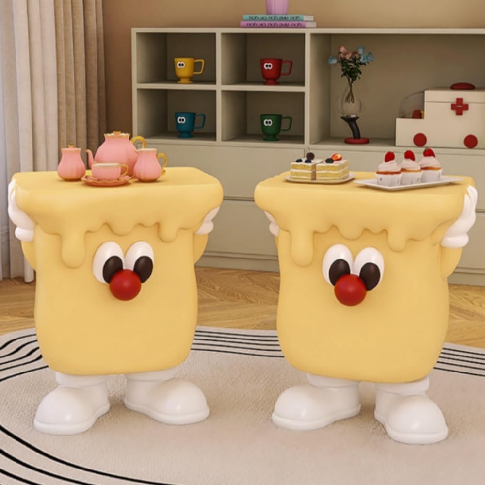 Modern Creative Resin Side Table, Cute Simple Bedside Table for Small Space, ...
