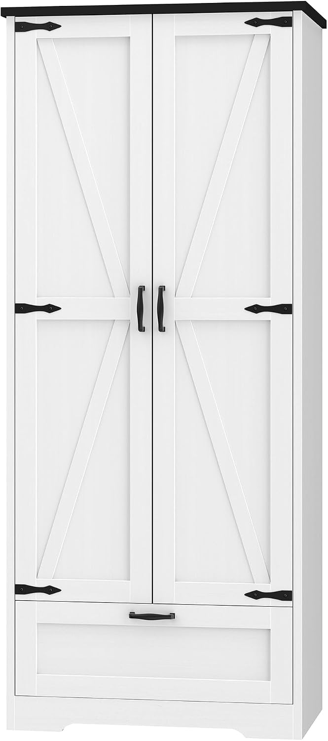 Shintenchi 65" Kitchen Pantry Cabinet, Farmhouse Tall Cupboard, White | Freestanding Cabinet, with 4 Shelves and 1 Drawer, for Kitchen, Living Room, Dining Room and Bathroom