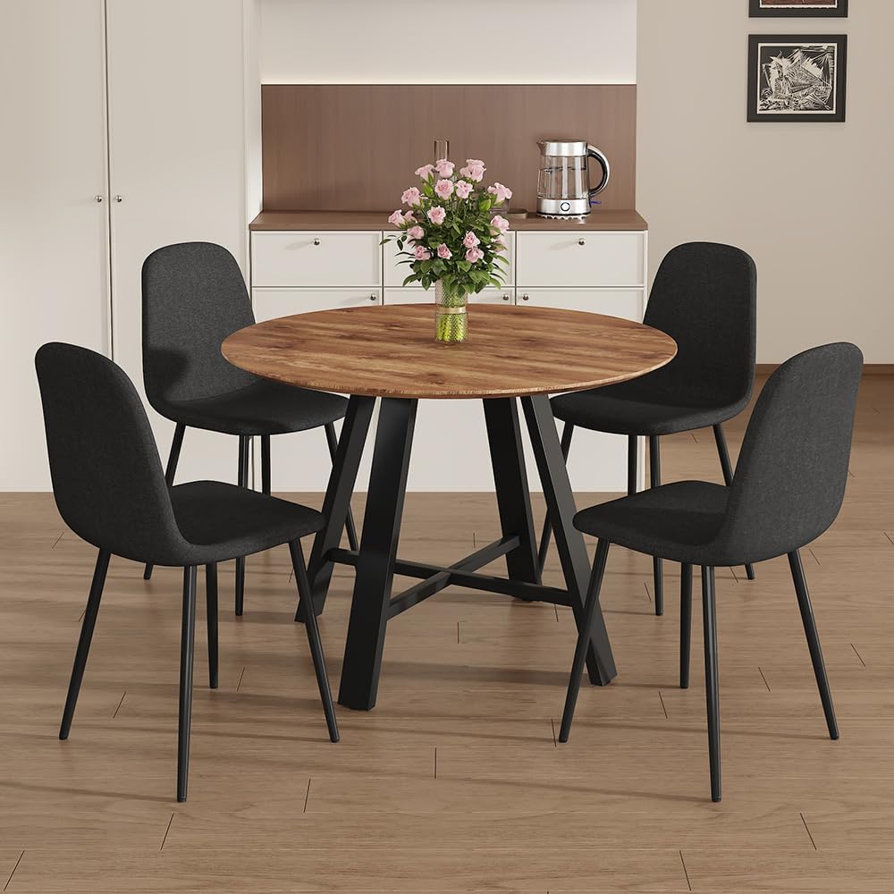 42" Round Dining Table Set for 4, Modern Kitchen Table Chairs Set of 4 W...