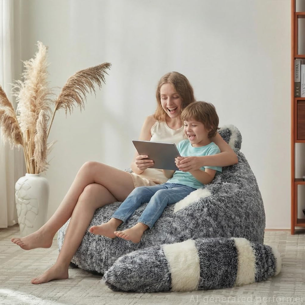 EBENCHICO Giant Bean Bag Chair for Adults Teens, Raccoon Shaped Faux Fur Bean...