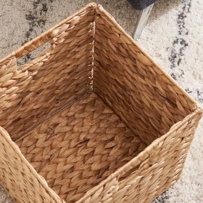 M4DECOR 12x12x12 Storage Cube, Water Hyacinth Storage Baskets, Wicker Storage Baskets for Shelves, Woven Baskets for Storage, Square Wicker Storage Basket for Bedroom, Living Room (4 Packs 12x12in)