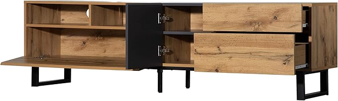 Ball & Cast 70" Modern TV Stand for TVs up to 80", Media Console with Drop-Down Door, 2 Drawers & Adjustable Shelf, Entertainment Center w/Ample Storage for Living Room, Home Theatre,Wood