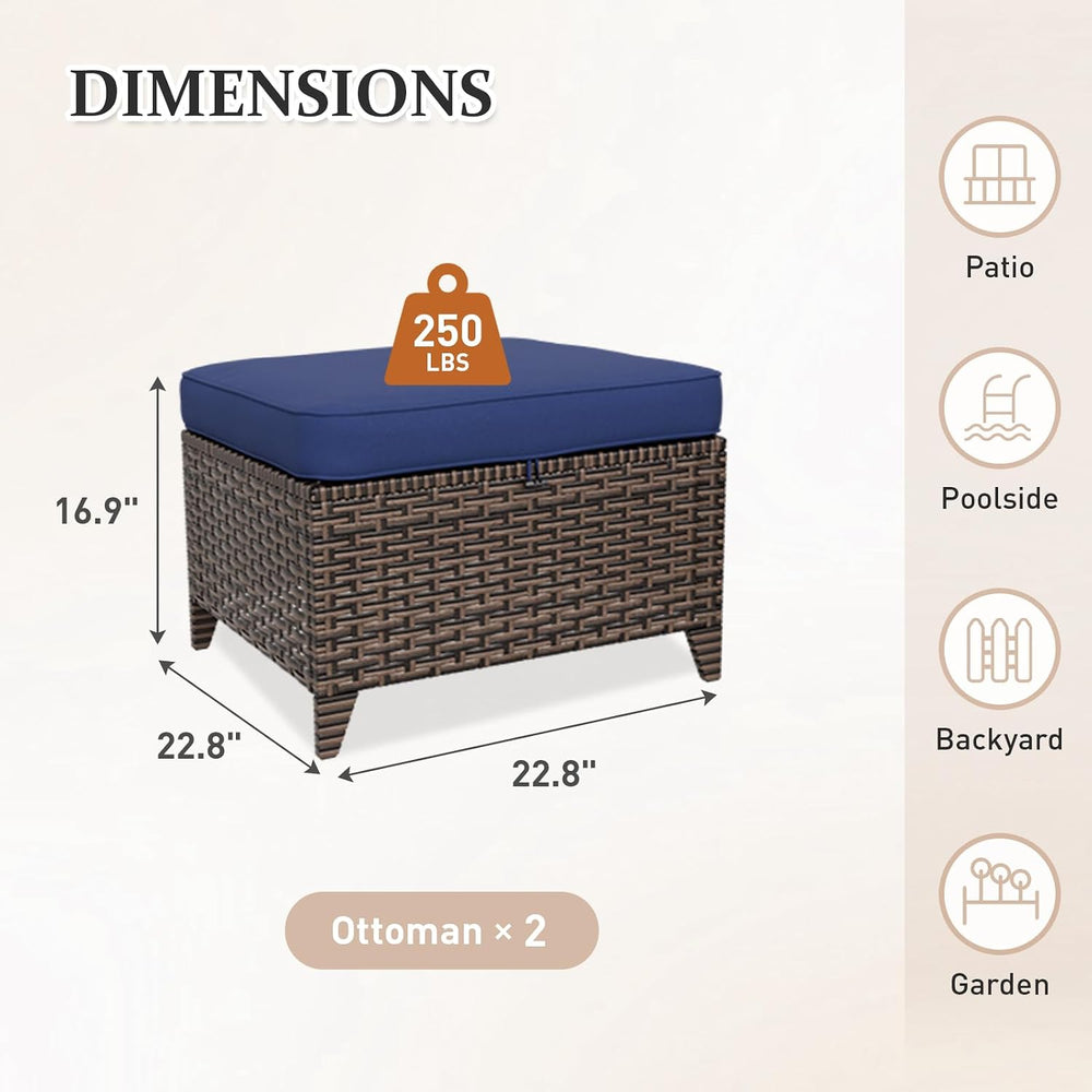 Canyon Ridge Wicker Outdoor Ottomans Set of 2, Patio Ottoman Foot Rest for Co...