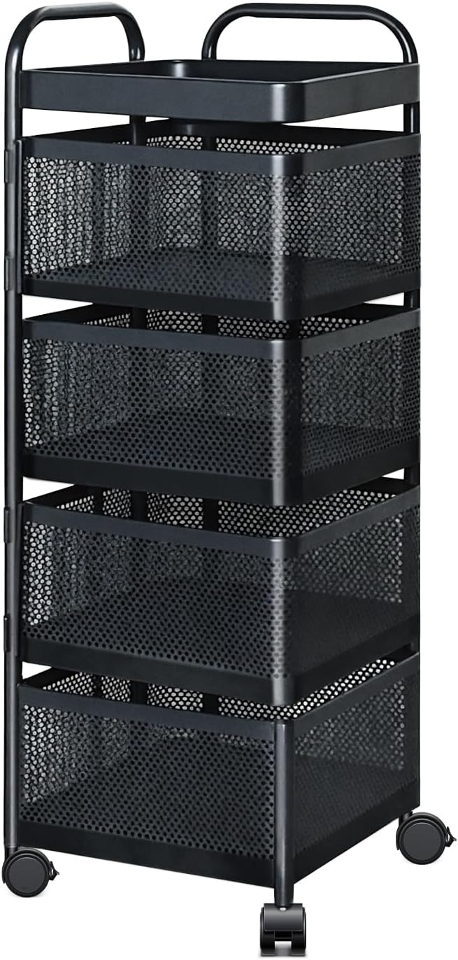 Rotating Kitchen Storage Rack, 4 Tier Rolling Cart with Fruit and Vegetable B...