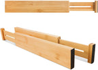 VaeFae 6-Pack Adjustable Bamboo Drawer Dividers, Expandable Drawer Organizer for Kitchen Utensils, Clothes, Bathroom, Office – Fits Drawer Interiors 16.6" to 21.8"