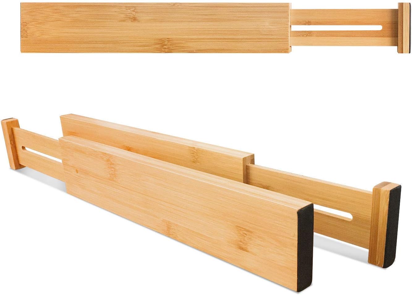 VaeFae 6-Pack Adjustable Bamboo Drawer Dividers, Expandable Drawer Organizer for Kitchen Utensils, Clothes, Bathroom, Office – Fits Drawer Interiors 16.6" to 21.8"