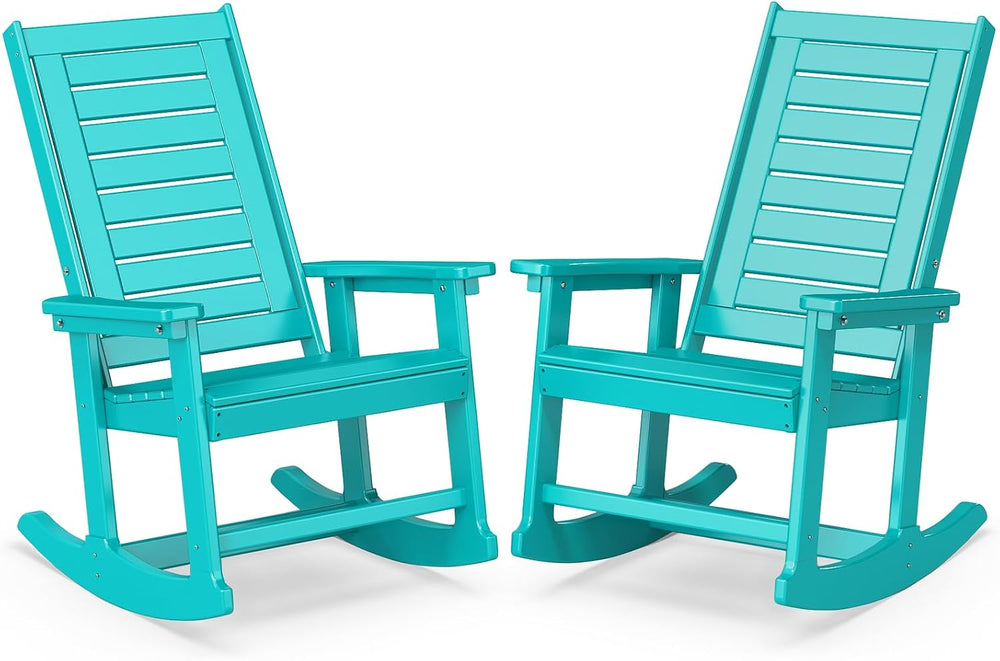 BRIOPAWS Outdoor Rocking Chairs Set of 2 | HDPE Plastic | Porch Rockers | Aqu...