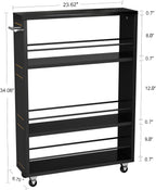 KLM 4 Tier Black Slim Storage Cart with Handle, Slide Out Storage Rolling Utility Cart for Kitchen, Laundry, Narrow Places-6.7" W