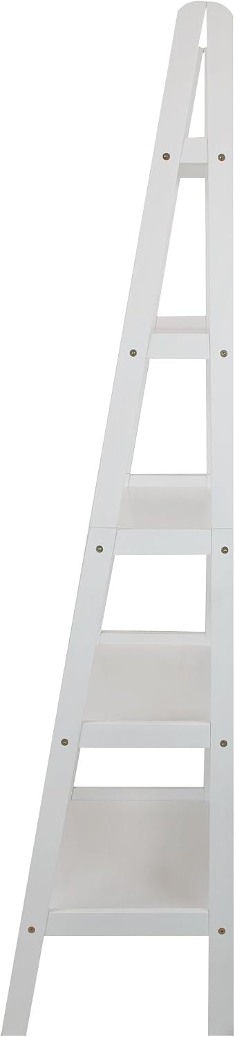 Casual Home 100% Solid Wood 5-Shelf Ladder Bookcase, Standard, 72"H, White