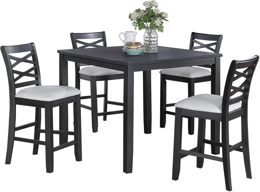5-Piece Counter Height Table Set with Charcoal, MDF, Rubber Wood | Charcoal f...