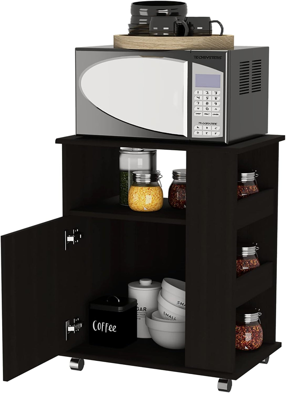 Space-Saving Microwave Shelf Stand Cabinet Kit - 3 Side Shelves - Black