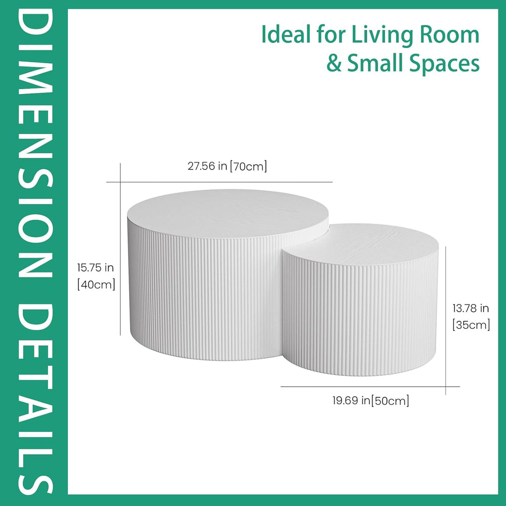 Round Nesting Coffee Table Set 2 Piece (A White 27.56 in) | Drum Modern Stack...
