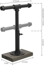 MyGift Adjustable Height Industrial Pipe Organizer Stand - Rustic T-Bar for Jewelry, Headphones, Medals, Kitchen Utensils & Display, Gray Wood Base (Black/Gray, Country Style)