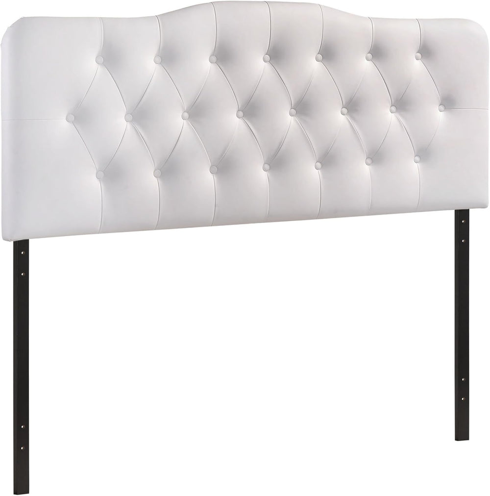 Modern Contemporary Queen Size Vinyl Headboard, White Faux Leather