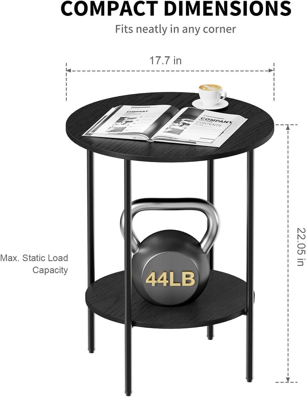 Side Table,Round End Table with 2 Storage Shelves| Compact Side Tables for Li...