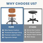 DUMOS Armless Drafting Chair, Low Back Office Seat with Adjustable Footrest Ring for Standing Desk, Ergonomic PU Leather Office Seating, Swivel Rolling High Stool for Studio, Lab, Counter, Brown