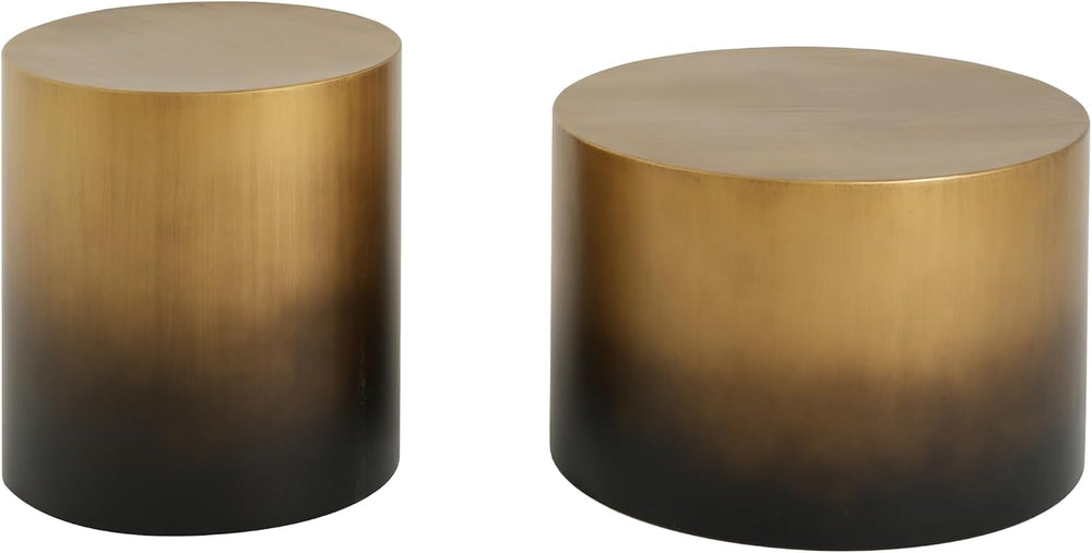 Merax 2-Piece Ombre Gradient Brass Black Iron Drum Table Set | Round Cylindri...